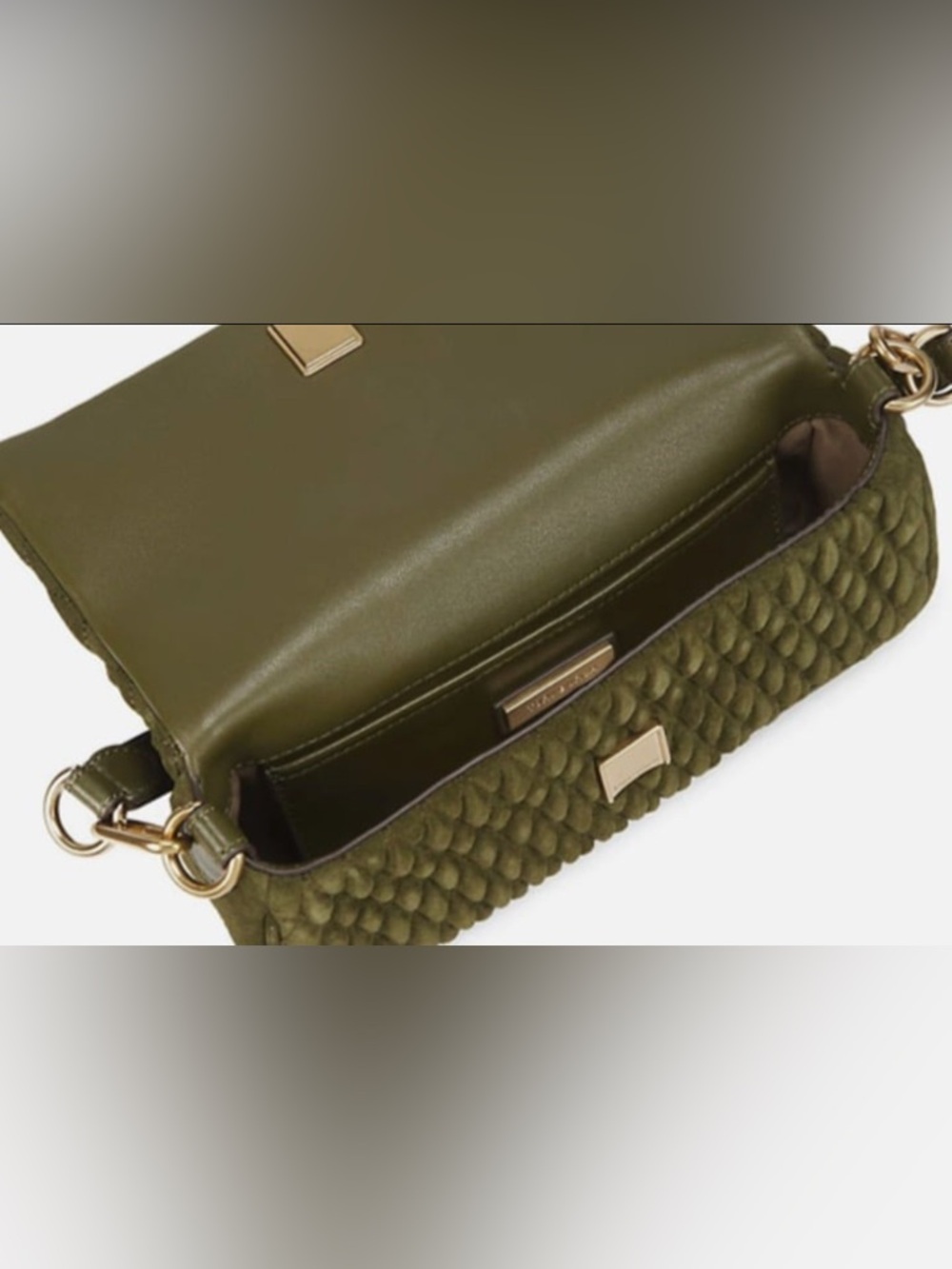 Tory Burch Olive Quilted Suede Shoulder Bag with Gold Logo - Picture 3 of 9